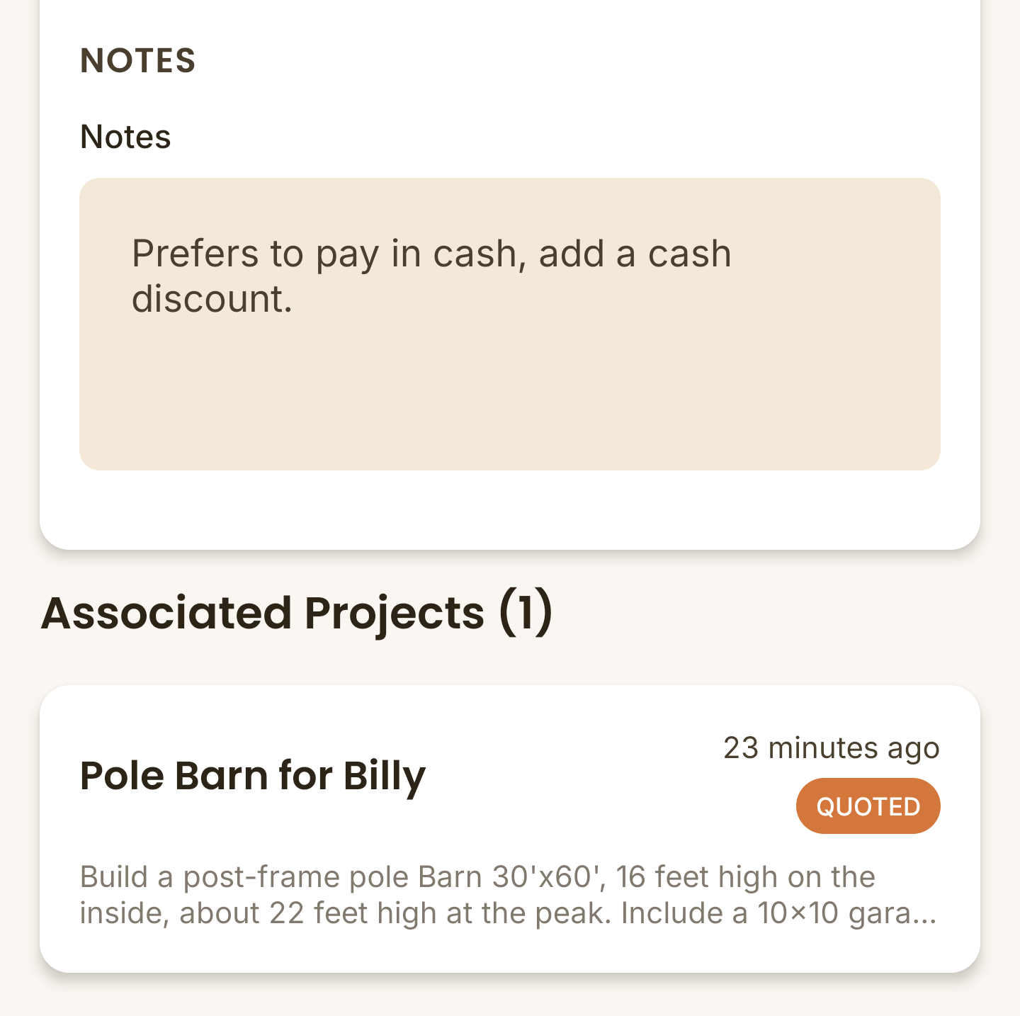 Customer Projects and Notes