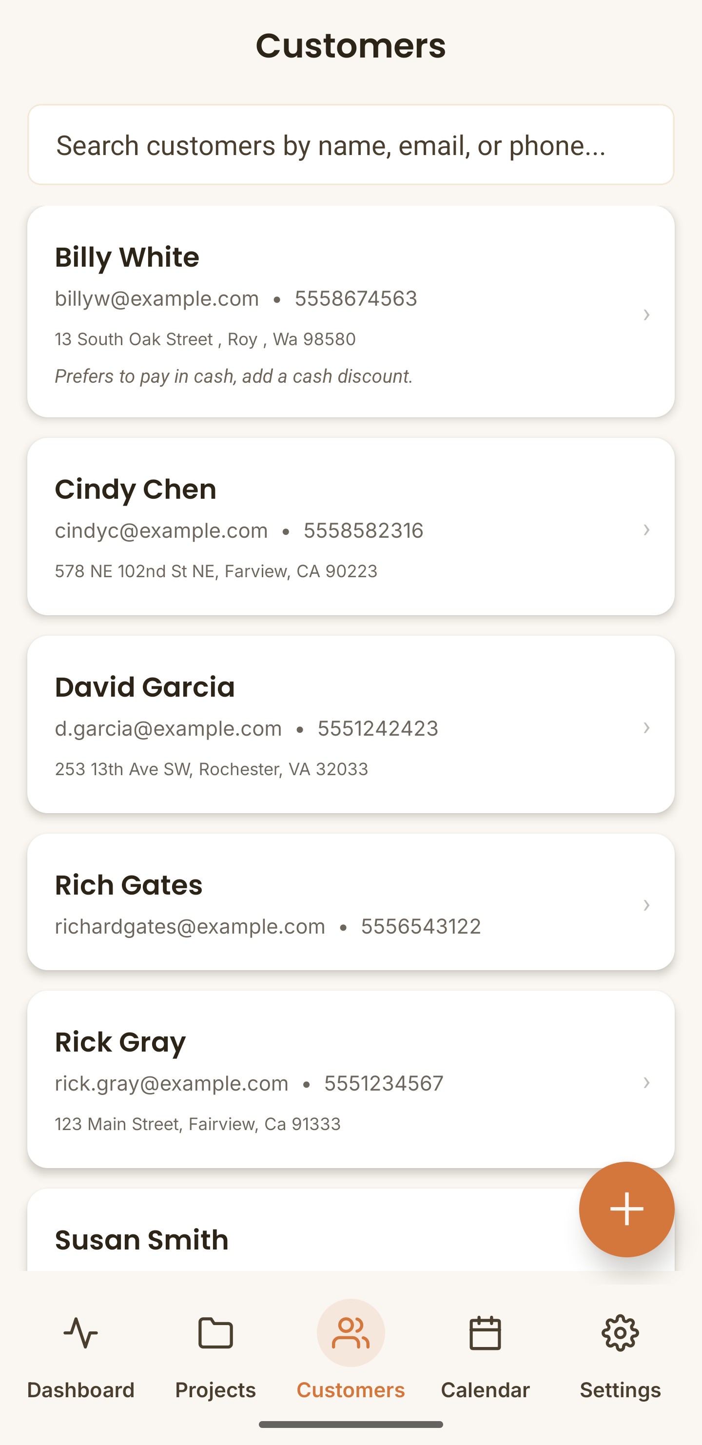 Customers Tab